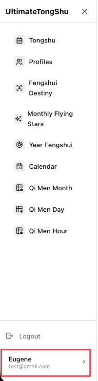 The sidebar, with your name and email highlighted at the bottom