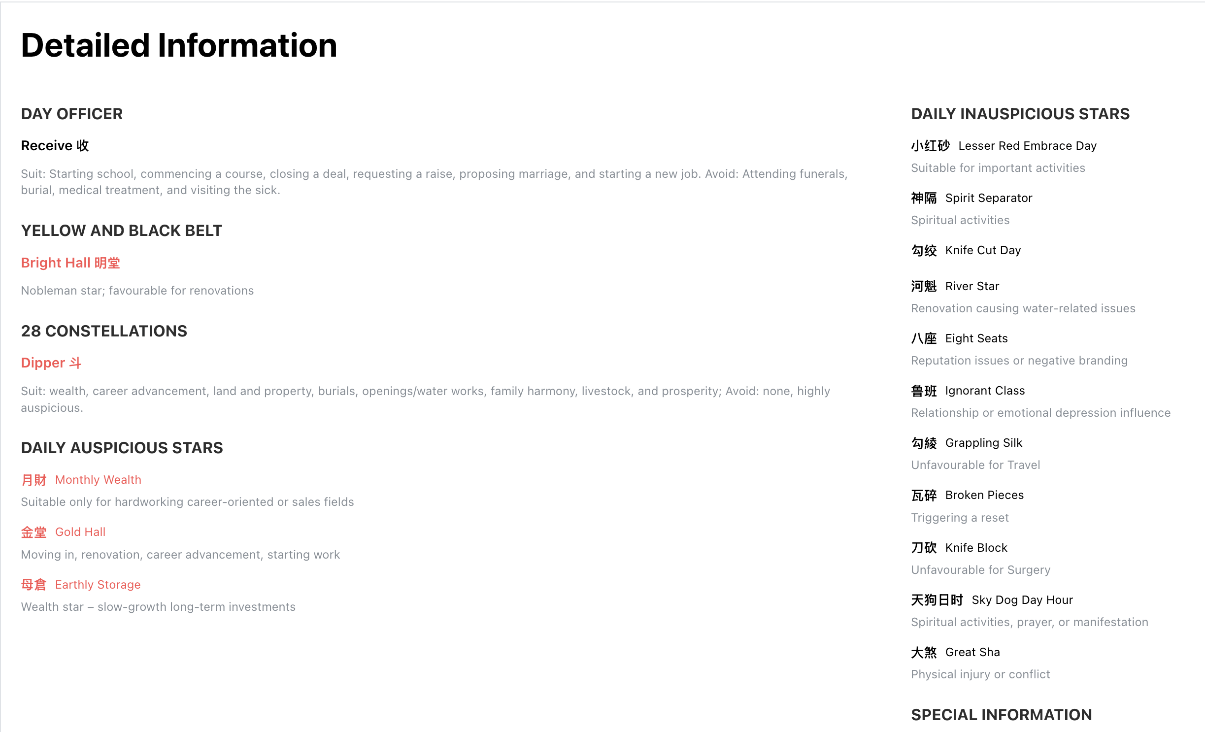 Detailed explanations panel